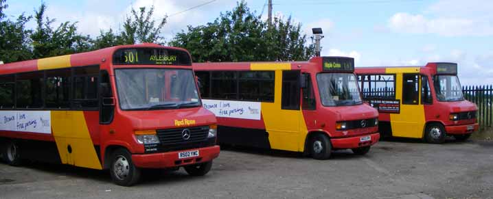 Red Rose Mercedes 711D UVG N784JBM, 709D UVG N802GRV and 814D Plaxton Beaver 2 R502YWC